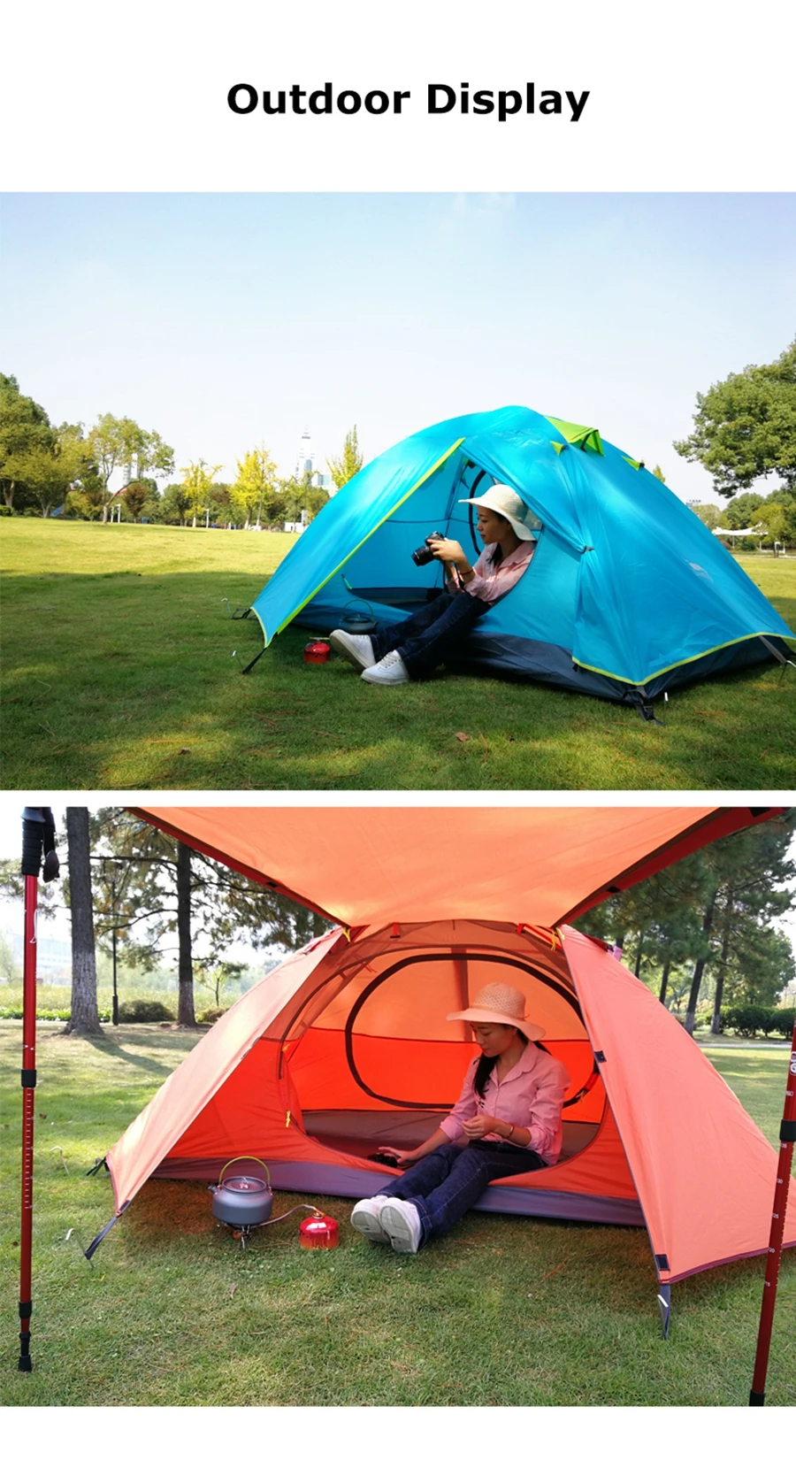 Одиночная палатка для кемпинга, алюминиевая палка, двухслойные водонепроницаемые, большое пространство, портативная посылка для хранения