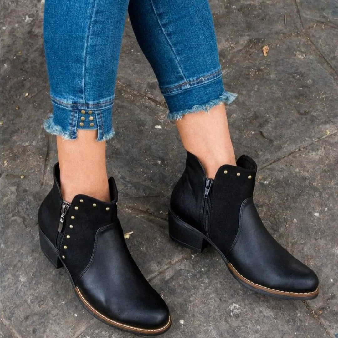 Botas de mujer de corte bajo que bordan las botas del tobillo de la flor  para las mujeres de cuero Natural de la señora de la correa elástica del  dedo del pie