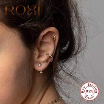 

ROXI Silver 925 Jewelry Inlay C-shaped Stud Earrings for Women Simple Front Hanging C-shaped Piercing Earring Pendientes Brincos