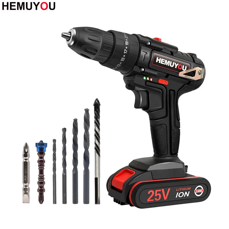 

25V Impact Drill Cordless Drill Multi-functional Household Electric Screwdriver Power Tools 3/8(10mm) 2-Speed