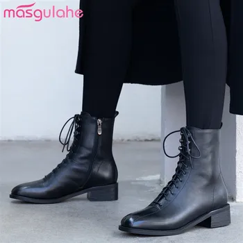 

Masgulahe 2020 ankle boots for lady genuine leather shoes hot new women zip fashion boots black wholesale woman boots