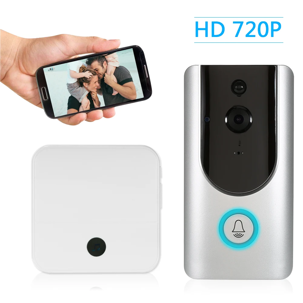

HD 720P WiFi Smart Wireless Security Doorbell kit with 2PCS 18650 Batteries Smart Visual Intercom Recording Video Door Phone