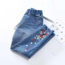 Импортные товары; коллекция года; сезон осень; для девочек; Европа и джинсы Америка; детские брюки с вышивкой для маленьких девочек; детская одежда