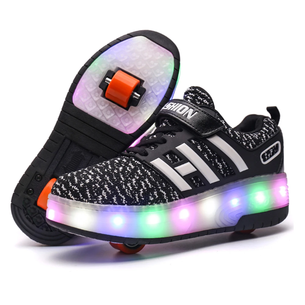 Size 28-43 Roller Skate Shoes for Kids Boys Girls LED Lighted Wheels Sneakers with Double Wheels Children Glowing Roller Skating