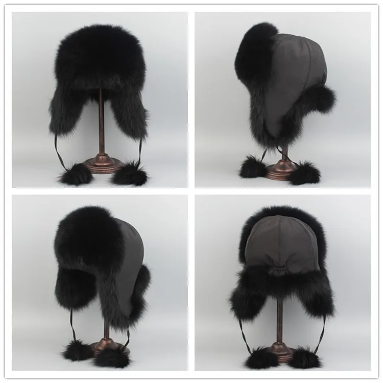 Real Fox Fur Russia Hats for women men Winter Thick Warm Cap Ear Flaps Windproof Caps