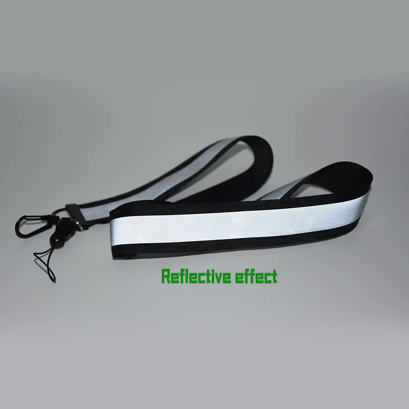 Ремешок для телефона в серую полоску, черный отражающий ленточный шнурок для ключей, ремень для документов, значок, подвесная веревка, Настраиваемые ремешки D147