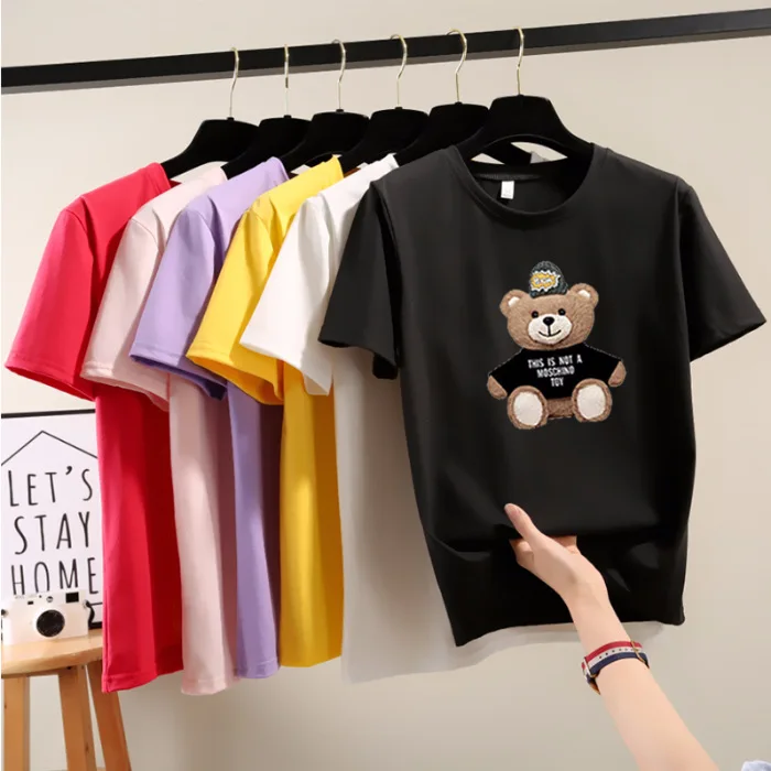 

Solid Color Short Sleeve T-shirt Women's Summer INS Korean-style Versatile Simple Base on Clothes Summer Students Business Attir