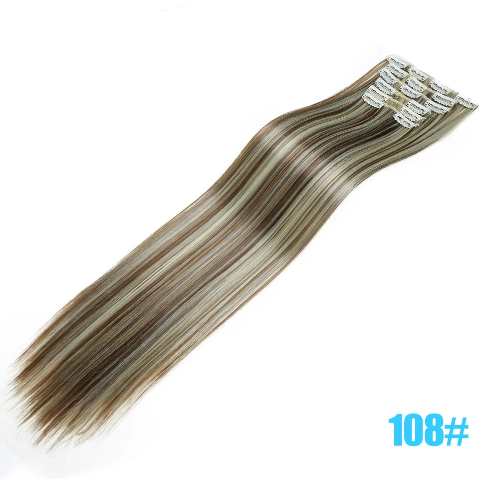 MEIFAN 24 дюйма длинные шелковистые прямые шиньоны 6 шт./компл. с 16 клип в наращивание волос Синтетический термостойкий парик из натуральных волос - Цвет: 108