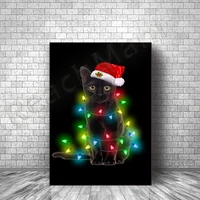 Black cat in Christmas poster, printable Merry Christmas cat, cat Christmas decoration, holiday sign decoration, holiday gift, C