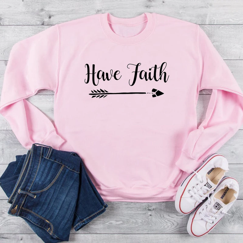 Have faith, женская мода, унисекс, рисунок стрелы, Забавный слоган, чистый хлопок, Повседневный, для вечеринки, для молодых, 90 s, христианская религия, толстовки, Топ
