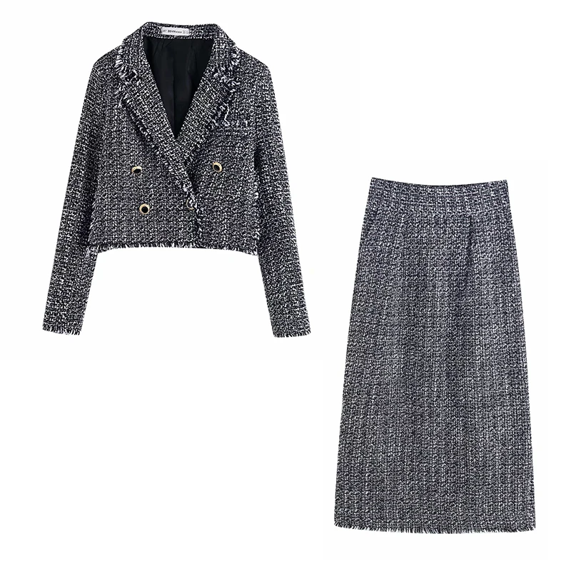 

Autumn women's suit casual skirt set 2019 new casual short woolen ladies jacket small suit Slim high waist skirt two-piece