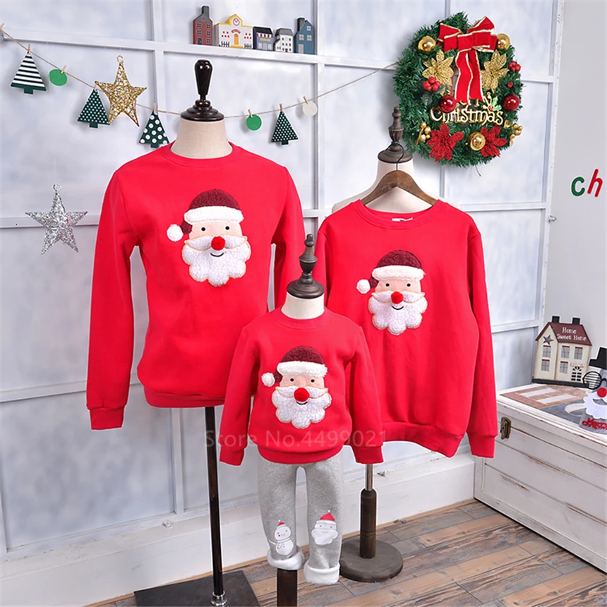 Новогодняя Рождественская Толстовка; одинаковые комплекты для семьи; Зимняя Теплая Бархатная Рождественская одежда для маленьких девочек и мам