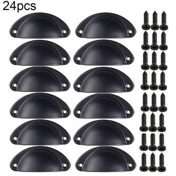 

24pcs Pack Kitchen Shell Cup Pull Door Drawer Handle Cupboard Cabinet Knobs With Screws For Mounting On Furniture Hardware Tools
