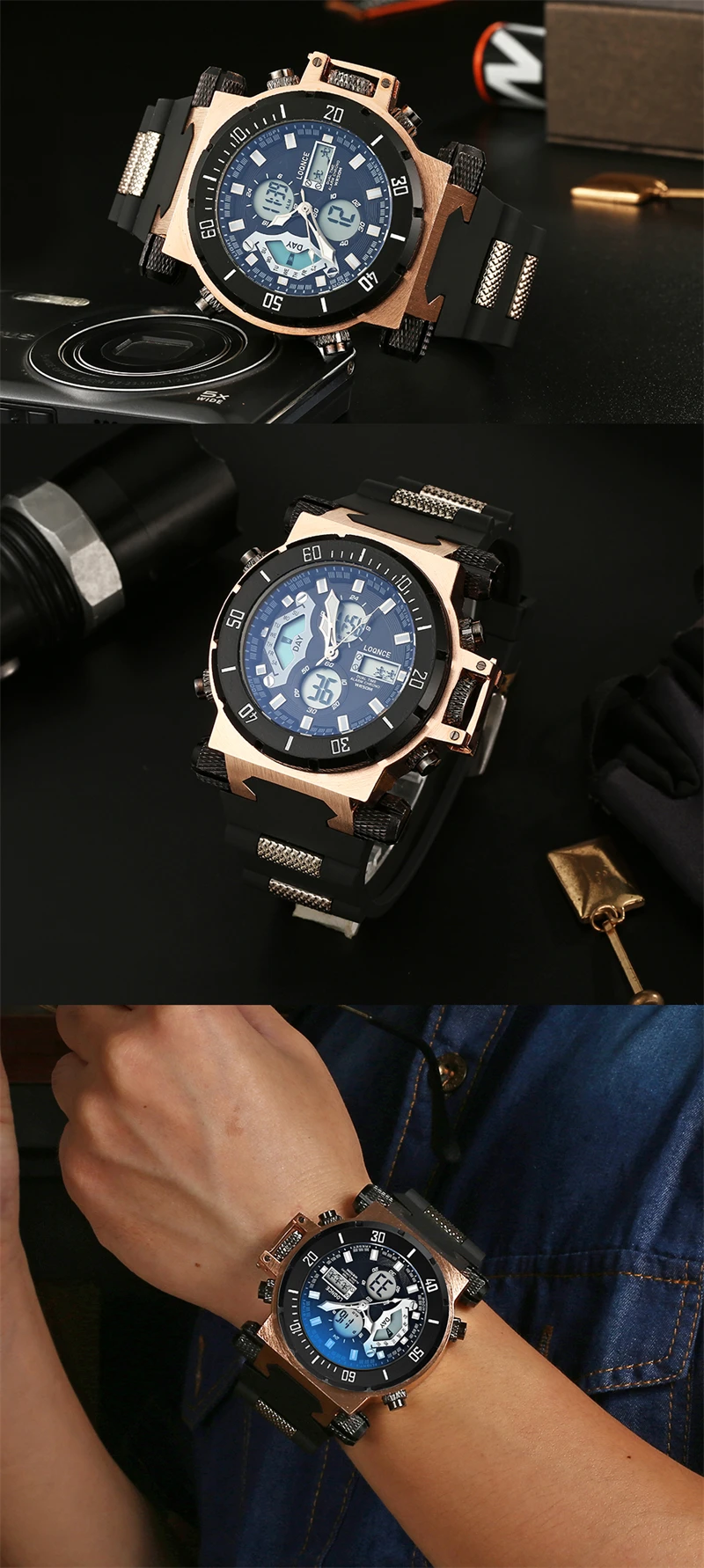 New LOQNCE Men Military Sport Watches Mens LED Digital Waterproof Quartz Watch Dual Display Clock Relogio Masculino