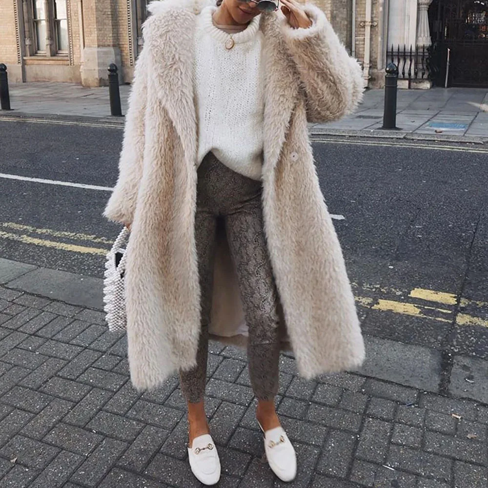 

Women Thicken Jacket Women's Fashion Winter Coat Cardigan Fluffy Long Faux Fur Coat European Style 3XL Outerwear Minimalist
