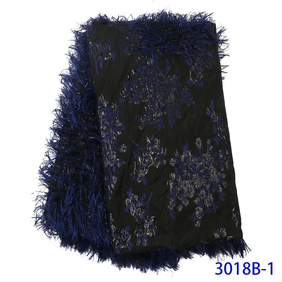2020 Latest New Arrivals Africa Nigerian French Ankara Jacquard Brocade Tulle Mesh Brode Lace Fabric with Feather for Wedding