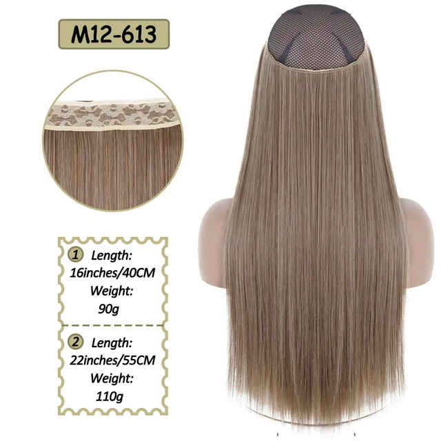 Synthetic No Clip Halo Hidden Hair Extension Ombre Artificial Natural Fake False Long Short Straight Hairpiece Blonde For Women M12-613