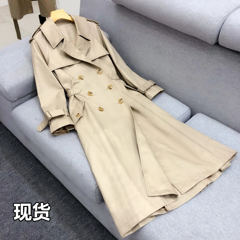 

Spring and Autumn Korean OL double-breasted khaki slim slim waist skirt type long knee-length trench coat coat for women