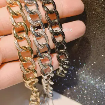 

Charm Bling White Cubic Zirconia Gold/Silver-plate/Black Link Chain Bracelets For women Punk/HipHop Bangles Trendy Girl Jewelry