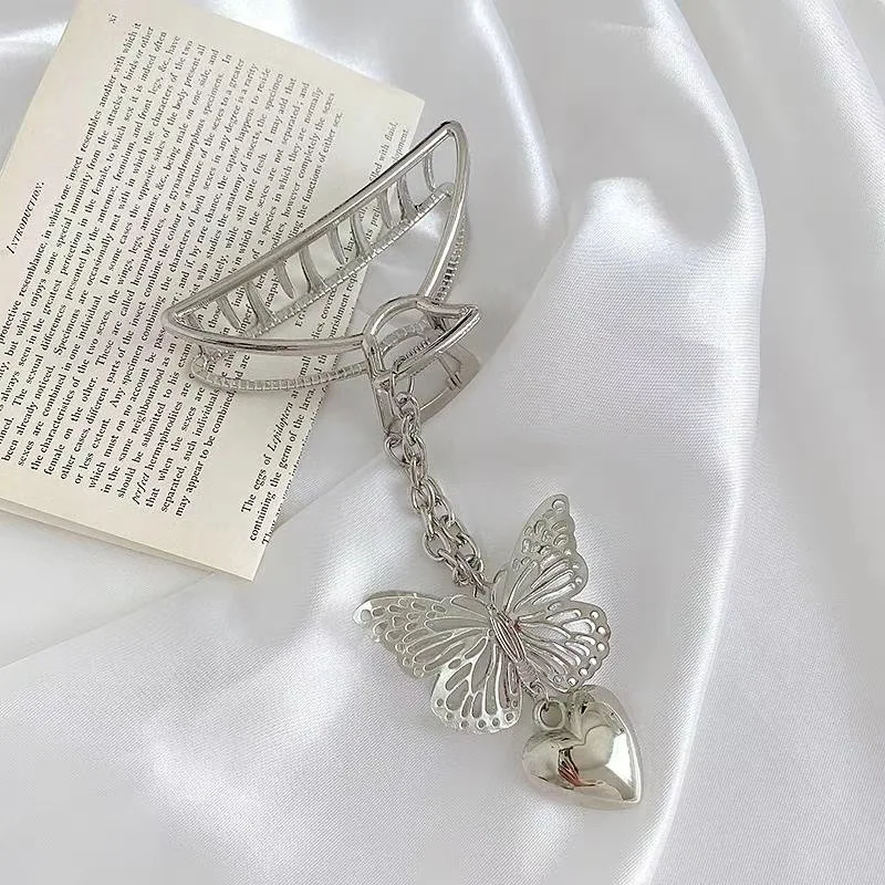Hollow Out Butterfly Heart Tassel Hair Pins For Women Girl Vintage Metal Silver Color Harajuku Hair Clip Jewelry Accessories New