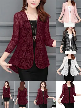 

Coat 2019TOP Hot Fashion Women Daily Cardigan Sun Shirt Blouse Hollow Summer Lace Sunproof Long Sleeve Outwear Jackets For Women