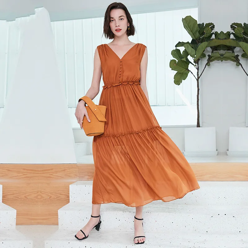 

Summer Dress Women Sexy V Neck 100% Real Silk Dresses Elegant Boho Evening Party Dresses Ladies Maxi Vestidos 80619092