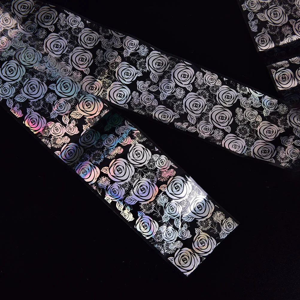Hot Sell 1 Roll Reflective Nails Foil Transfer Stickers Laser Rose Flower Design Manicure Decals For Nail Art Decoration 4*100cm