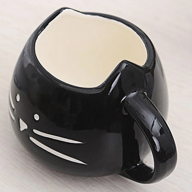Coffee Cup Cat Animal Milk Cup Ceramic Lovers Mug Cute Birthday Gift,Christmas Gift(White+ Black) 2Piece Set