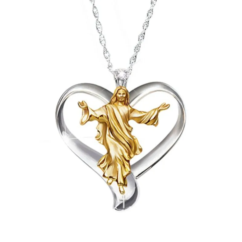 MD серебряное Открытое сердце подвеска в виде креста с Иисусом ожерелье для мужчин и женщин - Окраска металла: Silver