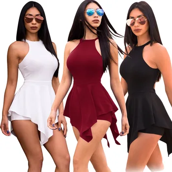 

Sexy Hip Tights Women's Summer Solid Color Open Back Short Jumpsuit Women