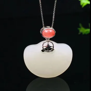 

Noble 925 Sterling Silver HeTian White Jade Ingot Inlay Beads Lucky Pendant Necklace For Women Charm Jewelry