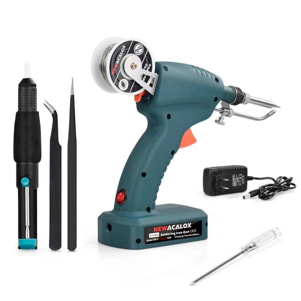 electronics soldering kit NEWACALOX EU/US 80W Soldering Gun DC 12V Li-ion Rechargeable Cordless Soldering Iron Automatic Dormant Welding Gun Tool electronics soldering kit