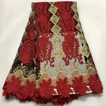 

Red Tulle Lace Fabric African Nigerian Lace Fabric With Stones High Quality French Mesh Laces Fabrics For Wedding Sewing E66-492
