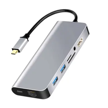 

8 in1 USB-C to Type-C USB3.0 HDMI 4K VGA RJ45 Adapter HUB Multi-function Dock Gray For Mackbook Adapter