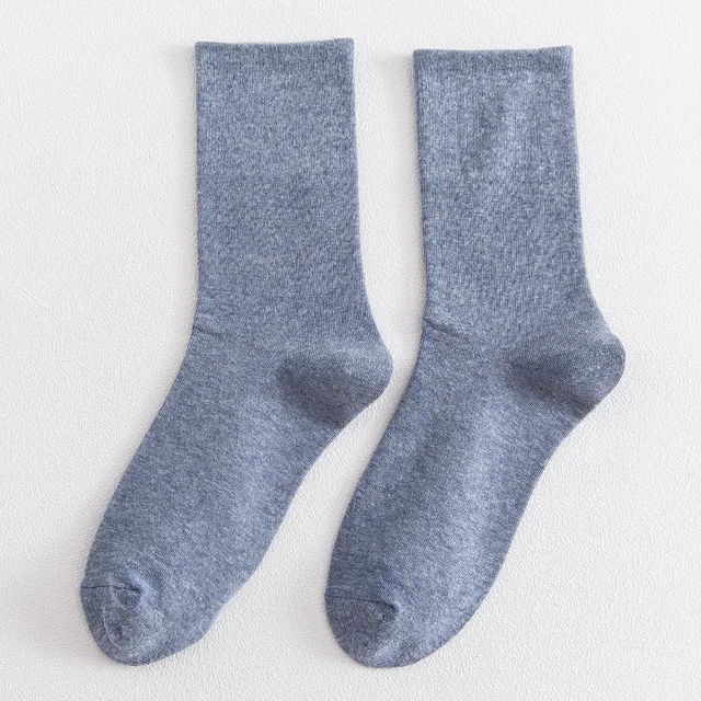 Solid color socks Ⅰ Middle tube Knitted Japanese Korea Loose Long Socks Women Pile Ins Soft Fashion girls Spring and Autumn Blue