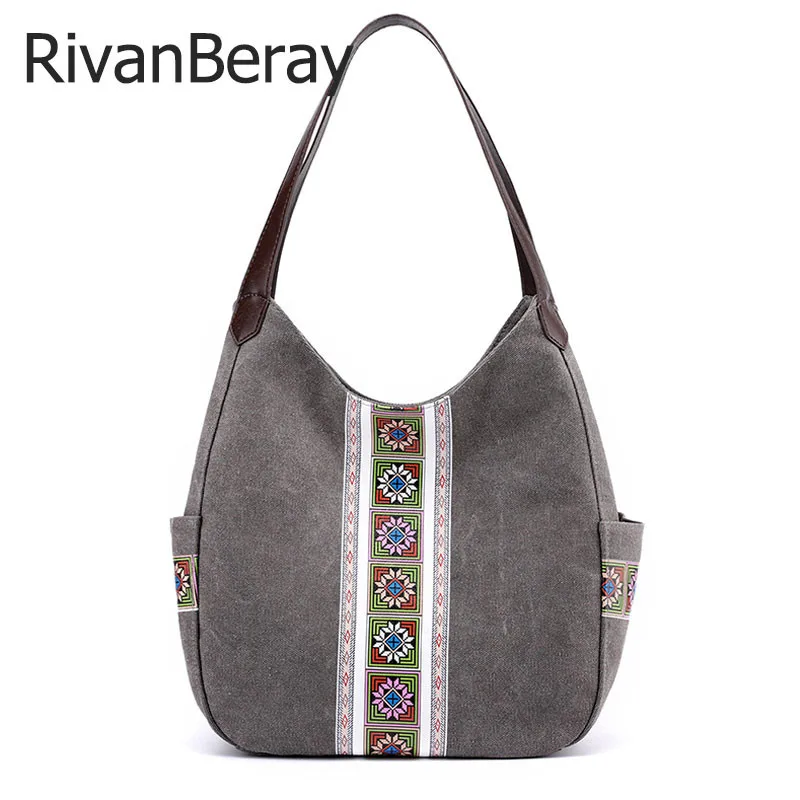National Women's Handbag Canvas Flower Shoulder Bag Ladies Casual Designer Female Shopping Large Capacity Tote Bags Sac | Багаж и