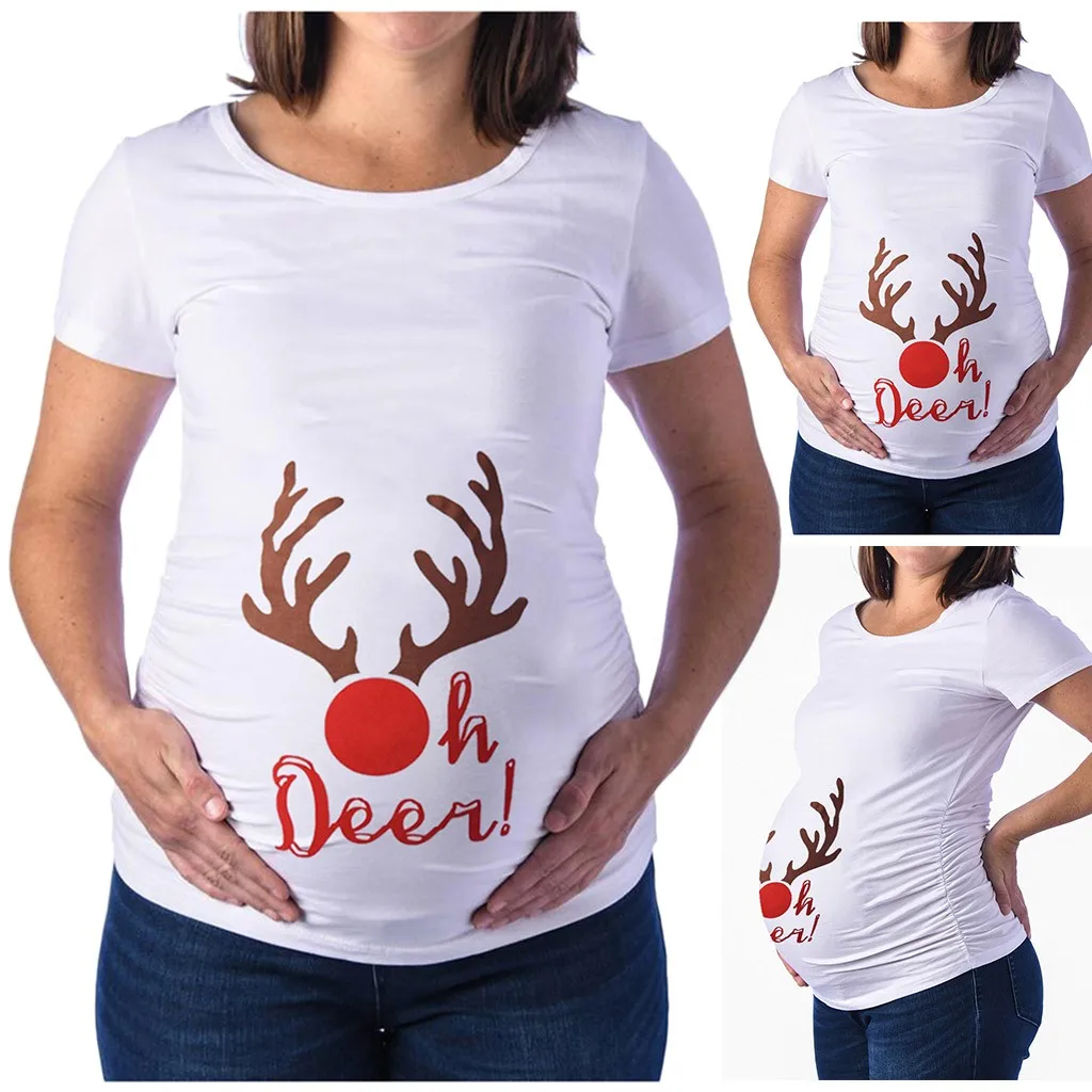 Camisetas de con dibujos de ciervos de Navidad para Mujer, Ropa para embarazo, Ropa de talla grande, para embarazadas - Madre y niños