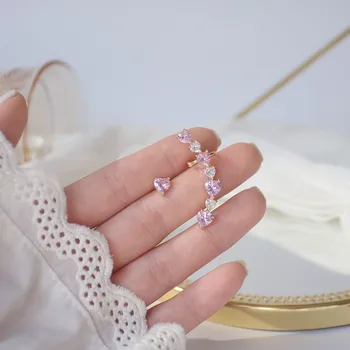 

14K Real Gold Plated CZ Cubic Zircon Pink Heart Clip Earrings for Women Delicate Jewelry Crystal Earrings Cuff