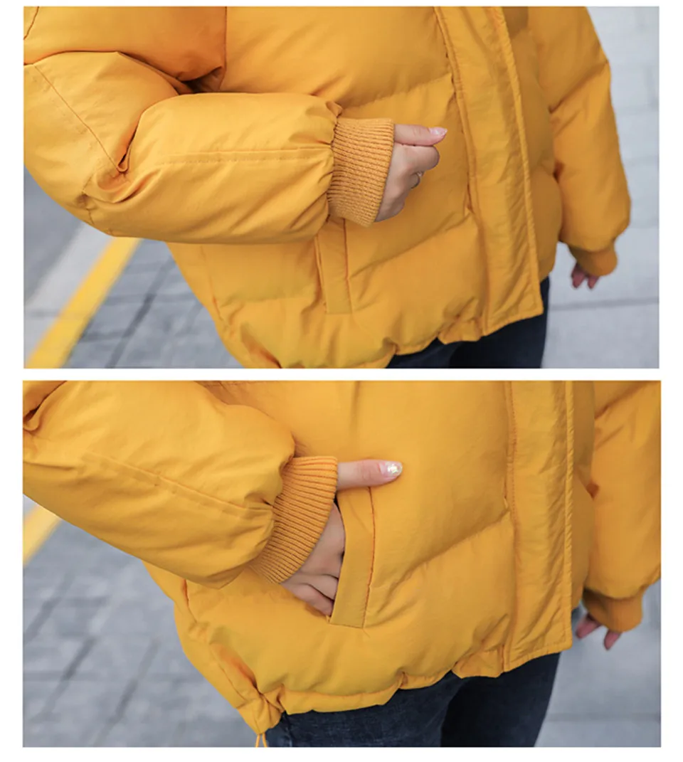 Однотонное плотное с капюшоном стеганое повседневное пальто парка куртка на молнии с карманами зимнее Свободное пальто модное женское хлопковое 201