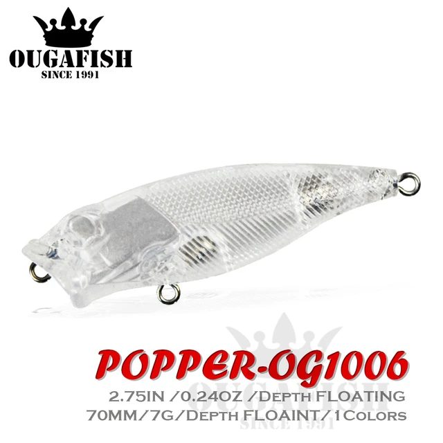 2022 Unpainted Fishing Lures Poppers 70mm 7g Floating Blank Wobblers ABS  Transparent Isca Artificial Leurre Carnassier