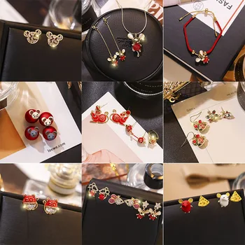 

Cute Cartoon Cheese Mouse Earrings Asymmetric Animal Stud Earrings for Women Korean Jewelry Christmas New Year Pendientes