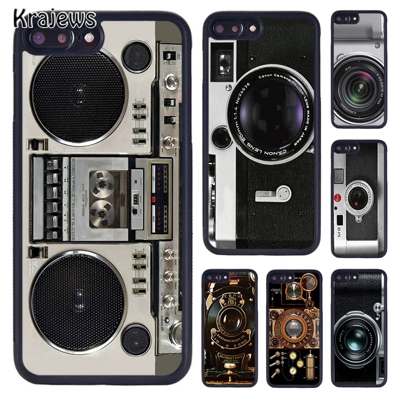 Krajeans Classic Retro Black Silver Custodia Per Fotocamera Vintage Per Iphone Se2020 15 14 7 8 Plus 11 12 Mini 13 Pro Xr Xs Max Coque