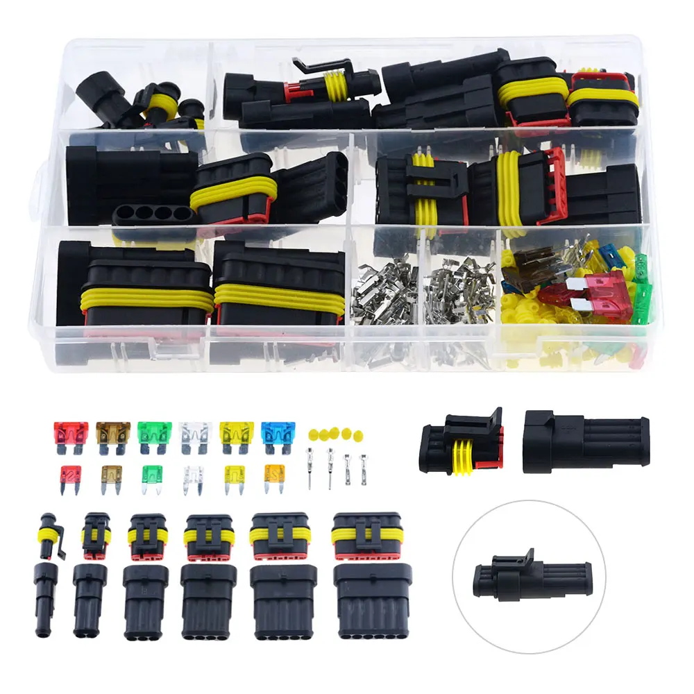 

240 шт. AMP 1,5 автомобильный водонепроницаемый 1P 2P 3P 4P 5P 6 контактов 12 в комплекты электрических разъемов для проводов с 5-30A автоматическим предохранителем 10A 15A 20A