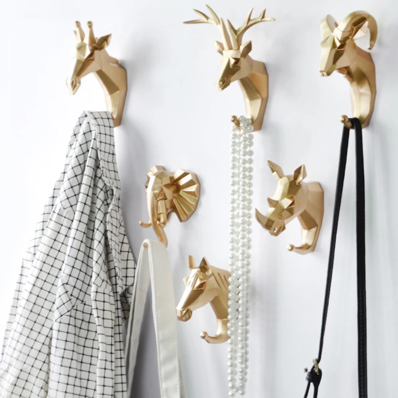 Animal head decoration Multi-Purpose Hook resin crafts deer nail-free wall coat hook behind door bathroom | Дом и сад