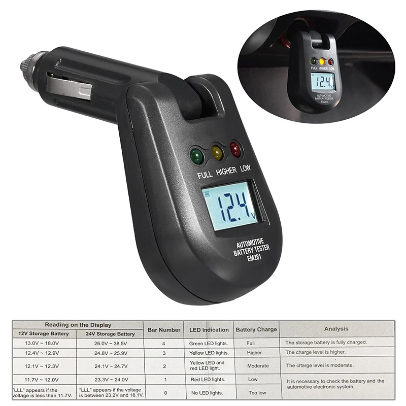 Autó Akkumulátor Feszültség Tesztelő 12 V/24 V Os Cigarettagyújtó