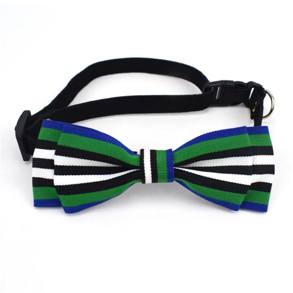 green stripe M В Корейском стиле джентльмен галстук-бабочка для домашних питомцев маленькая кошка собака с воротником-стойкой и галстуком-бабочкой плюшевый питомец собака украшения на шею для кошек аксессуары галстук-бабочка - Цвет: green stripe M