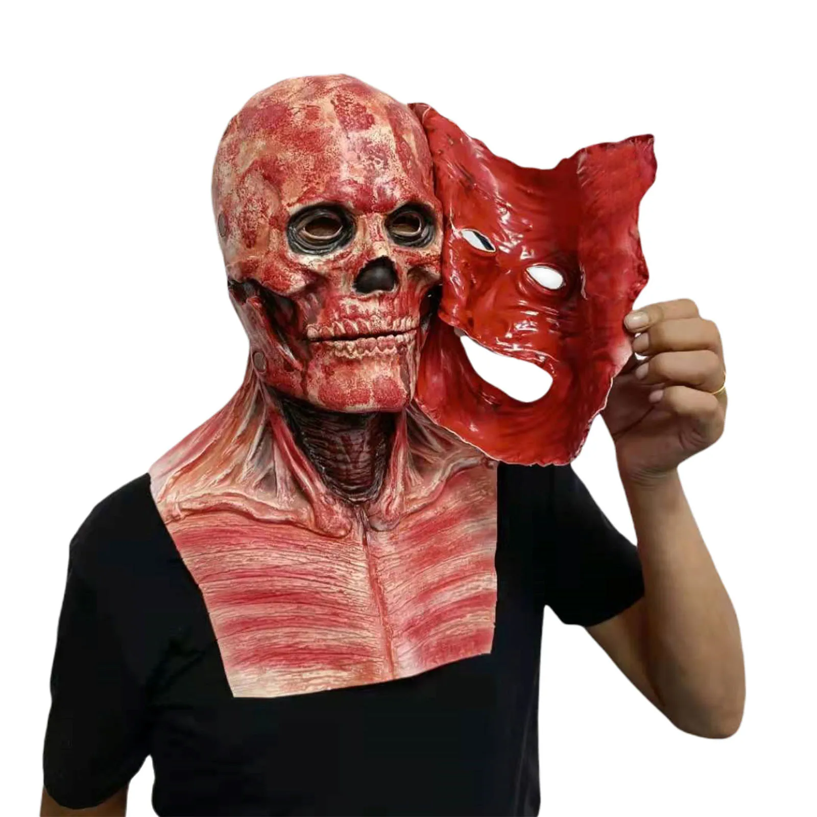 Masque D'horreur Double Couche Halloween - Latex, Effet Clown + Crâne - Pour Adulte, Fêtes, Cosplay