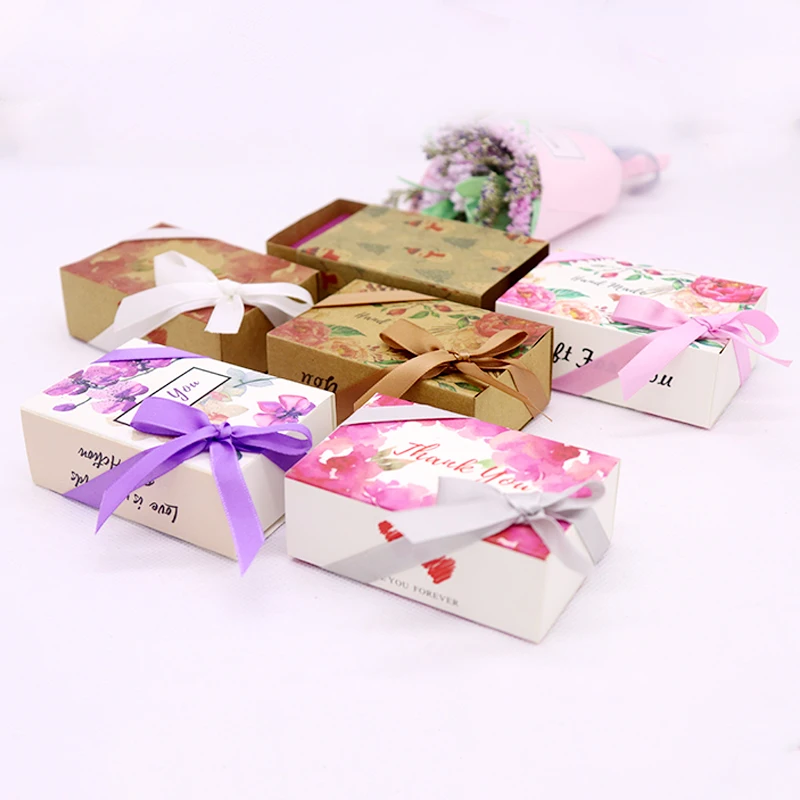 

10pcs flower pattern gifts package slide box marbel background heart wedding favors display box Handmade Thank you candys box