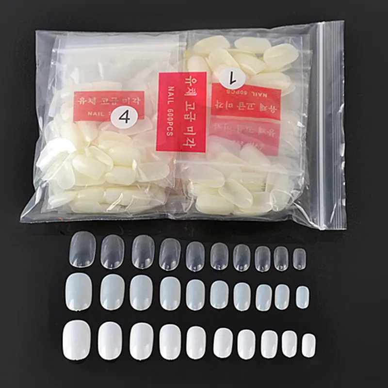 

500Pcs bag 10 Sizes Nature Transparent White Clear French False Artificial Nail Coffin Tips DIY Full Nail Tips Half Fake Cover