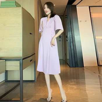 

Summer 2020 New Women'S High Quality Fashion Party Casual Vintage Elegant Chic Gentlewoman V-Neck Dresses Knee Length